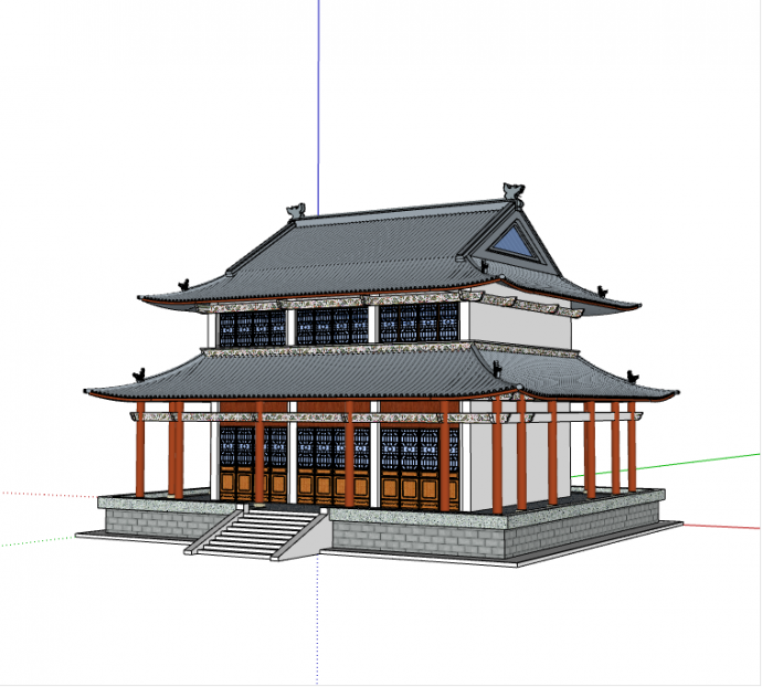 中式古典经典庙宇造型su模型_图1