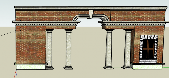 中式砖砌柱支撑大门su模型_图1
