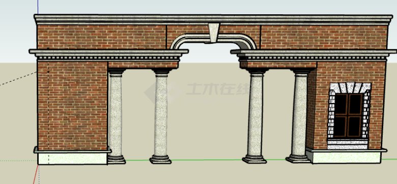 中式砖砌柱支撑大门su模型-图一