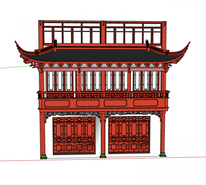 中式古典经典华丽阁楼大门su模型_图1