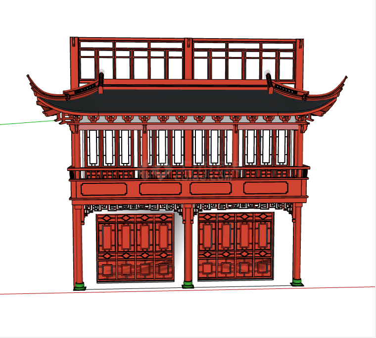 中式古典经典华丽阁楼大门su模型-图一