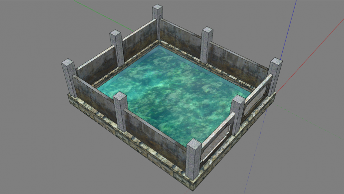 古典中式风格中庭水池su模型_图1