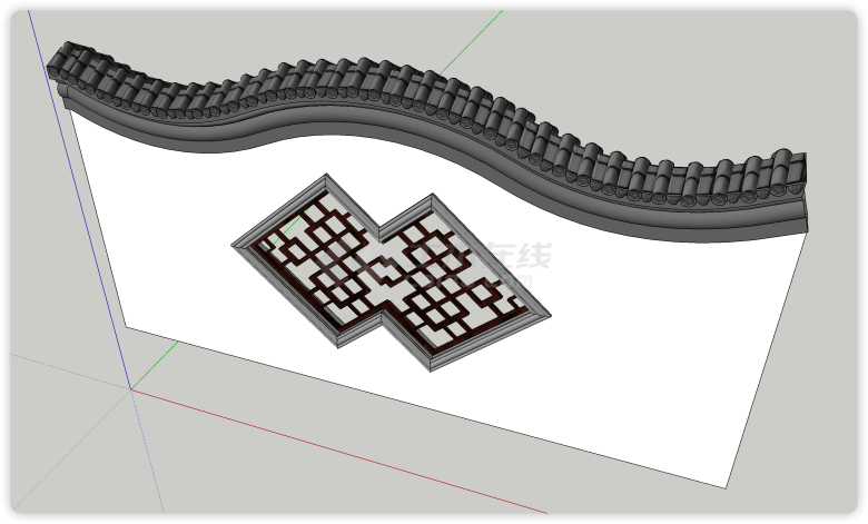 波浪瓦顶木雕花镂空墙体su模型-图一