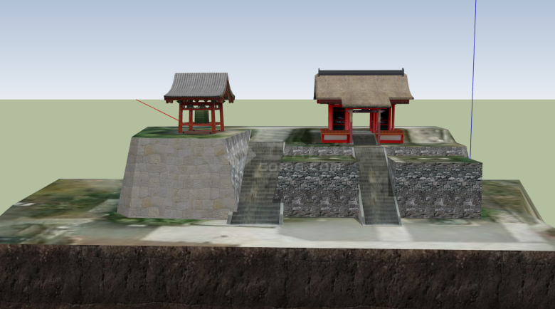 日式古代红色亭子建筑su模型-图二