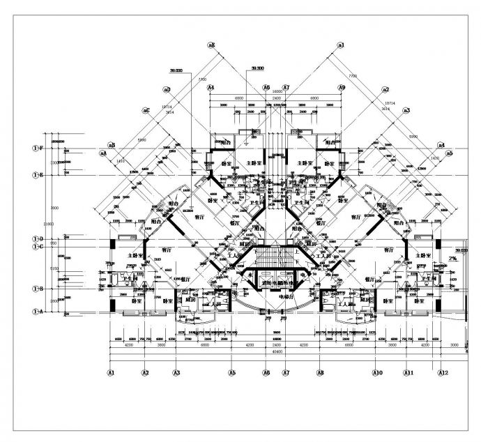 某房屋施工设计各层平面图_图1