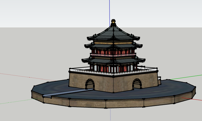 复古壮观西安钟楼su模型_图1