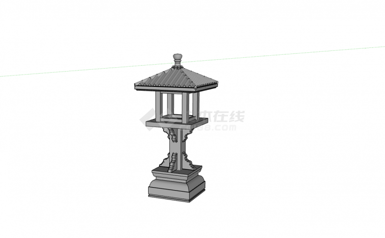 中国古典灰色石头灯笼su模型-图二