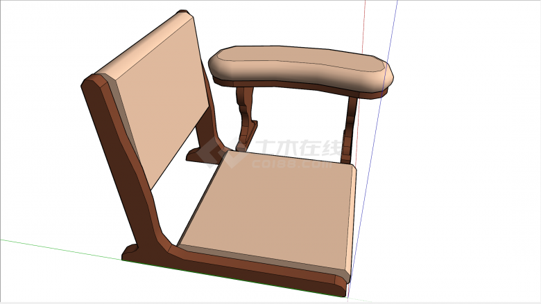 唐风带扶手接地座椅设计su模型-图二