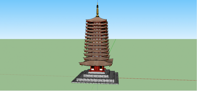 中式木质方盖尖顶塔su模型_图1