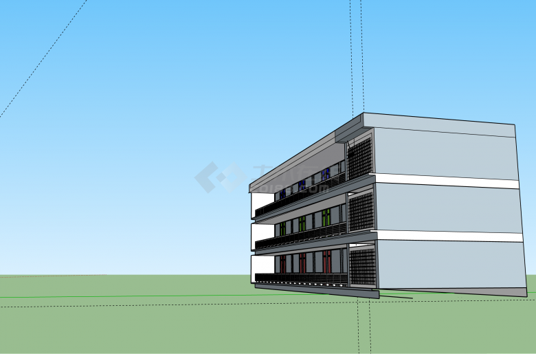 三层式宿舍楼房SU模型-图二