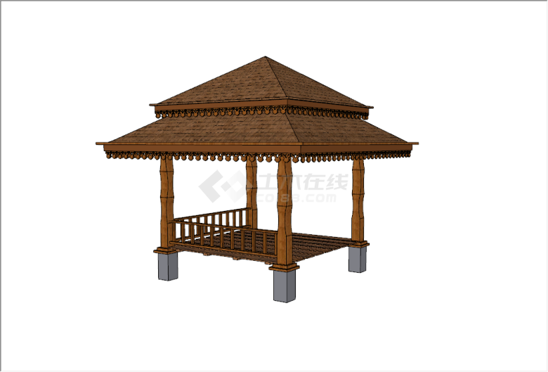 中式木制茅草坡屋顶亭子su模型-图二