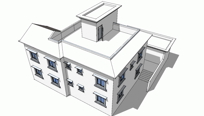 有两侧台阶的中式住宅su模型_图1