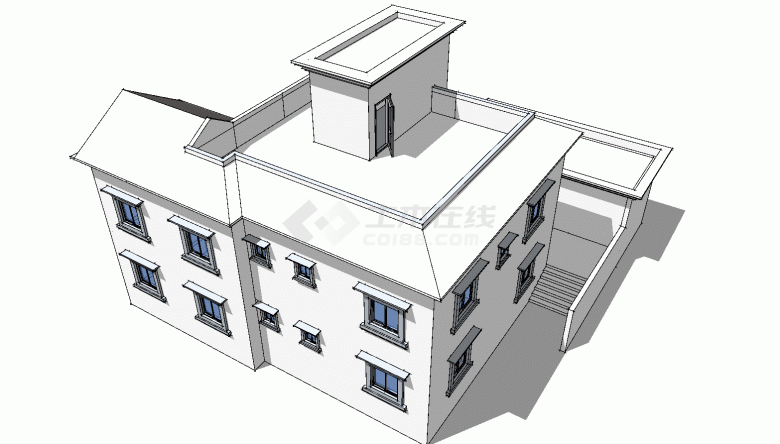 有两侧台阶的中式住宅su模型-图一