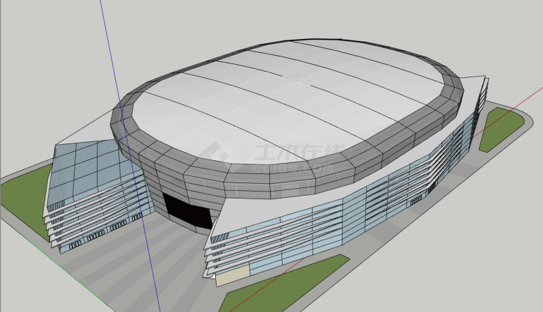 蓝窗现代的体育馆su模型-图二