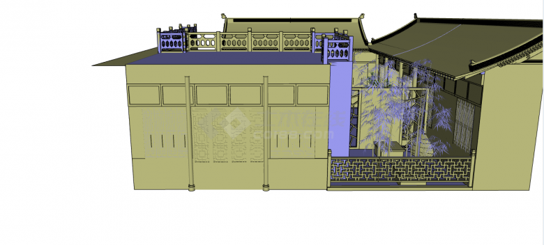 中式传统木构架住宅su模型-图二
