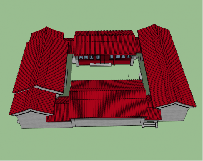 中式复古红色四合院住宅su模型_图1