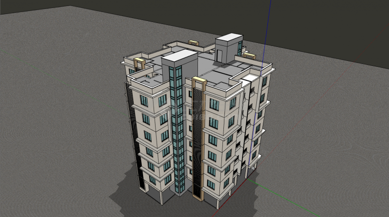 现代中层住宅户型楼su模型-图二