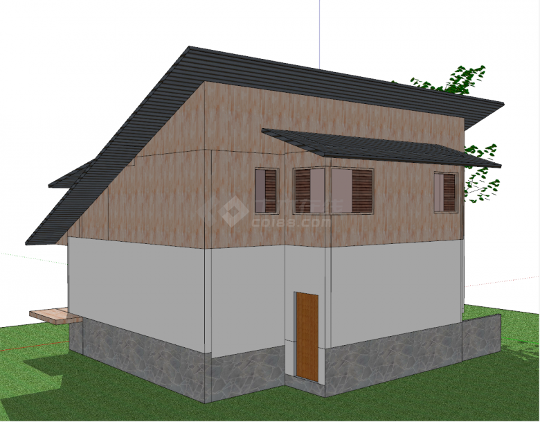 日式复古别墅建筑su模型-图二