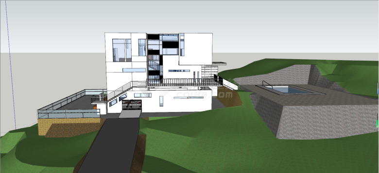 现代风格带泳池别墅设计su模型-图一