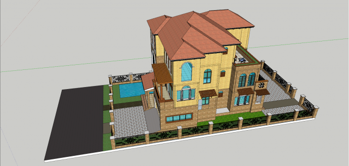 三层西班牙风格别墅建筑su模型_图1