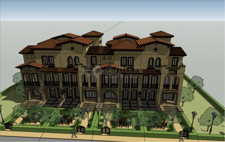 典雅别致英式风格联排别墅su模型-图二