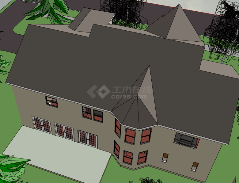 新中式小型别墅建筑su模型-图一