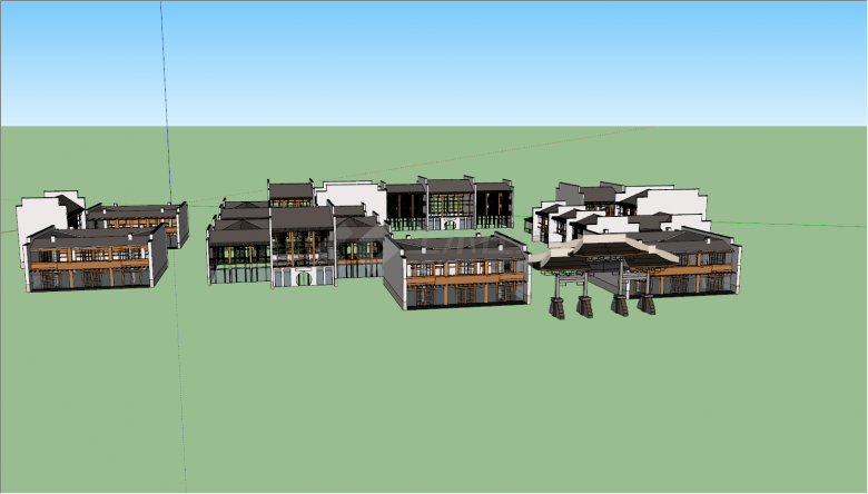 中式书院整体规划su模型-图一