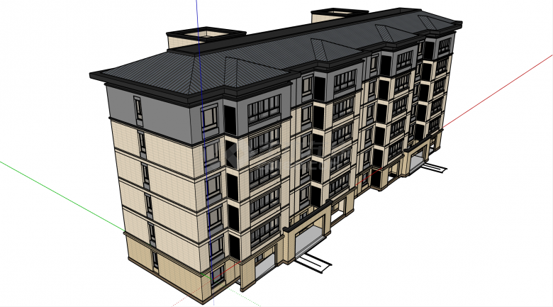 中式现代经典公寓楼su模型-图二