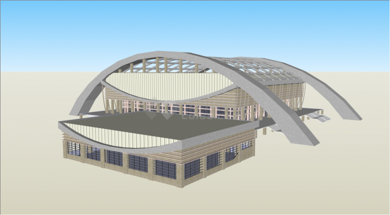 现代简约拱形体育馆su模型-图二