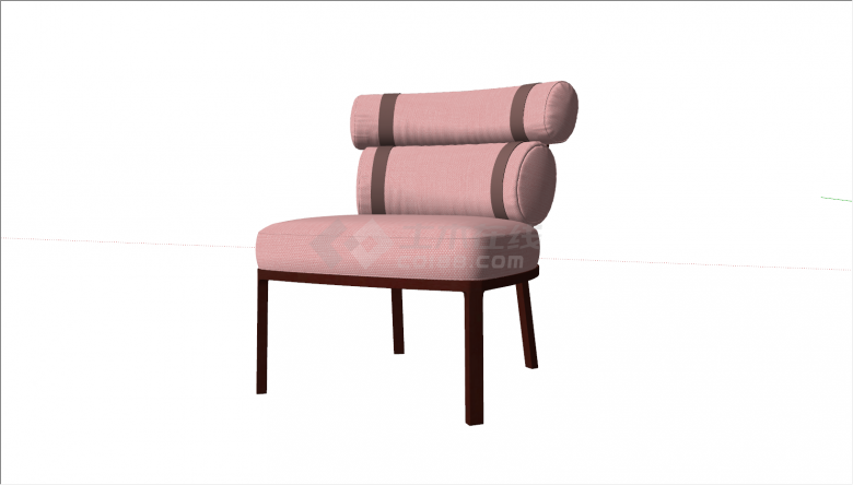 实木粉色软座休闲椅su模型-图一