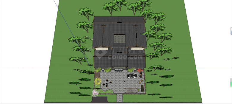 中式带大庭院四合院别墅su模型-图二