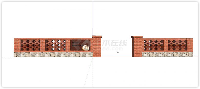 庭院围墙红砖矮墙建筑su模型-图二