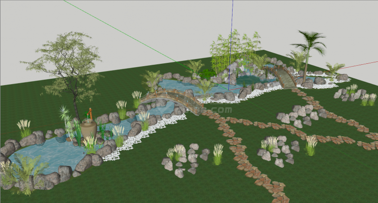 原生态雨水湿地花园su模型-图一