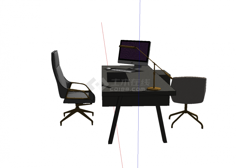 带台灯和旋转椅的现代风格书座椅su模型-图二