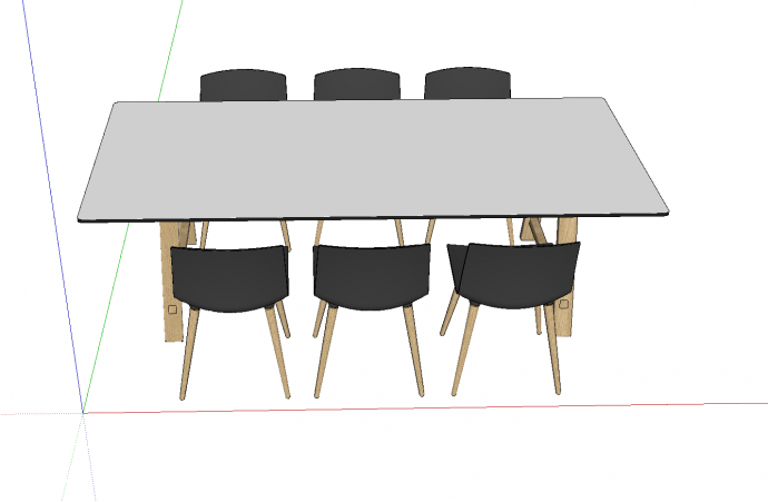 六椅方形的会议桌su模型_图1