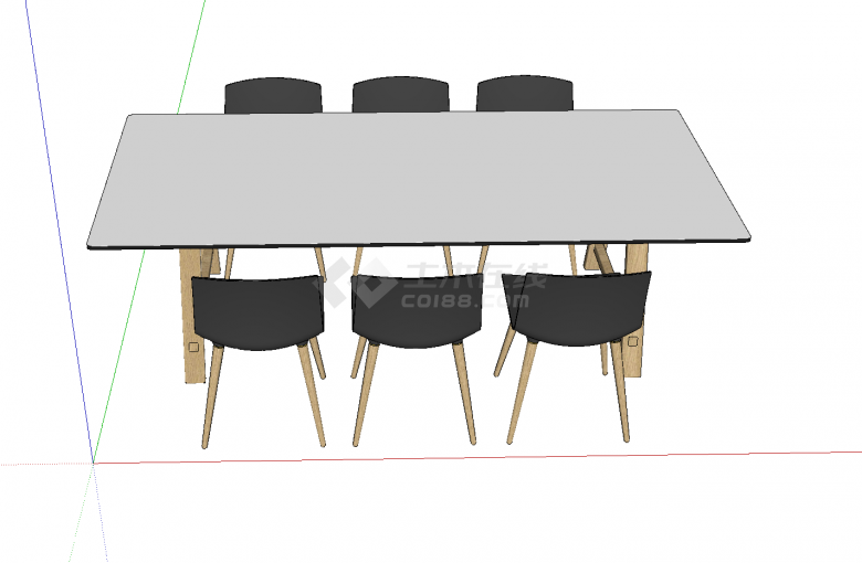 六椅方形的会议桌su模型-图一