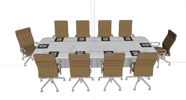 带皮质旋转座椅和会议本的会议桌su模型-图一