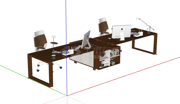 木制简装办公桌会议桌su模型-图二