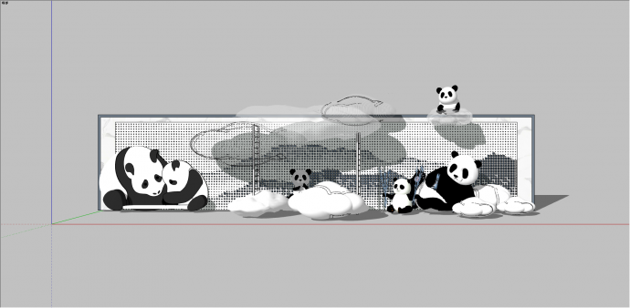 现代儿童熊猫景墙su模型_图1