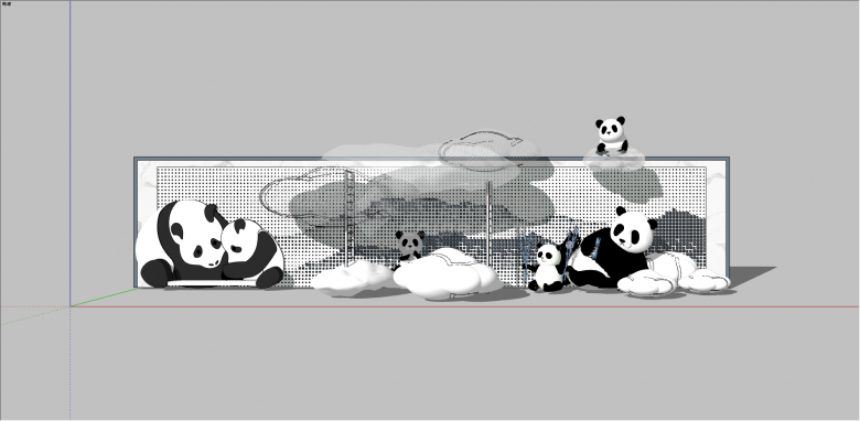 现代儿童熊猫景墙su模型-图一
