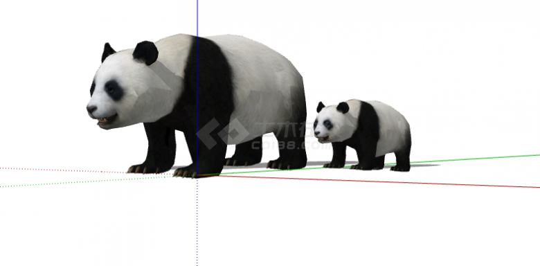 两只黑白一大一小的熊猫su模型-图一
