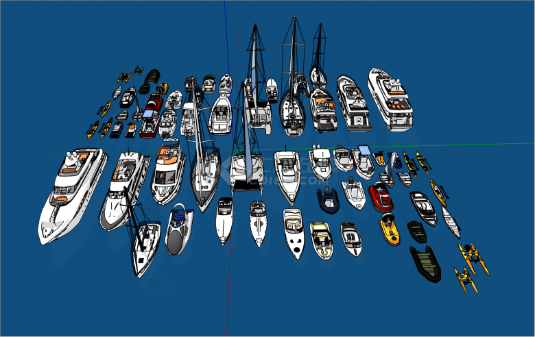 现代多种游艇游艇轮船帆船橡皮艇su模型-图二