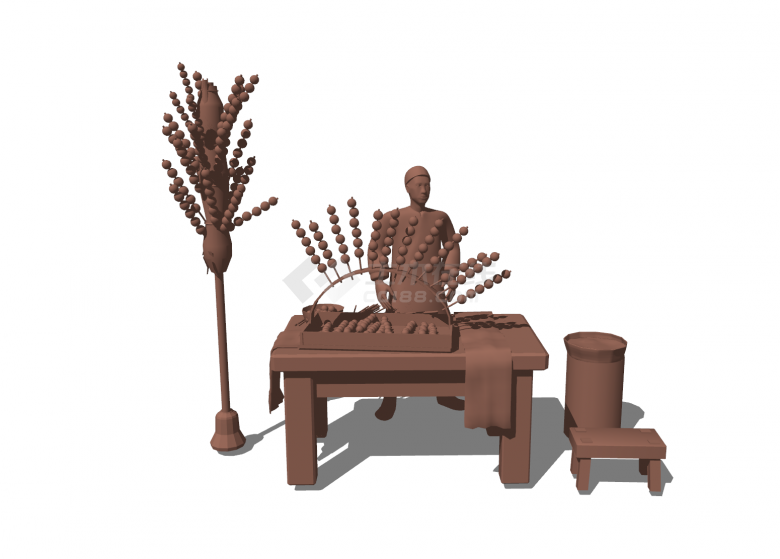 中式糖葫芦商贩铜人雕塑su模型-图二