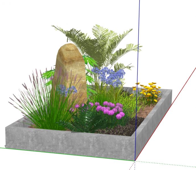 长方形中式T植物花池树池盆栽灌木su模型_图1
