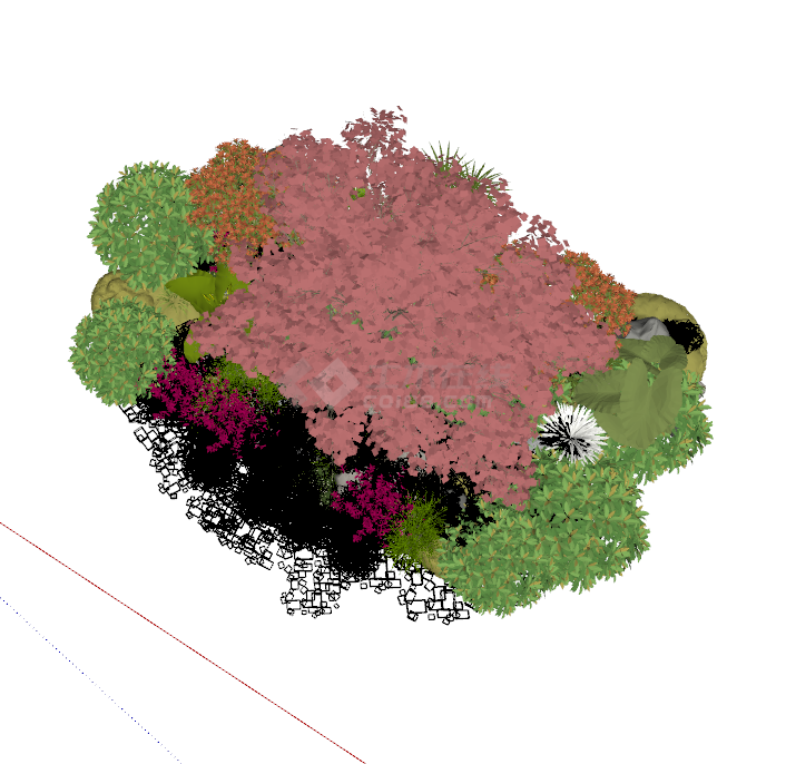 现代灌木丛组合花草植物树木su模型-图一