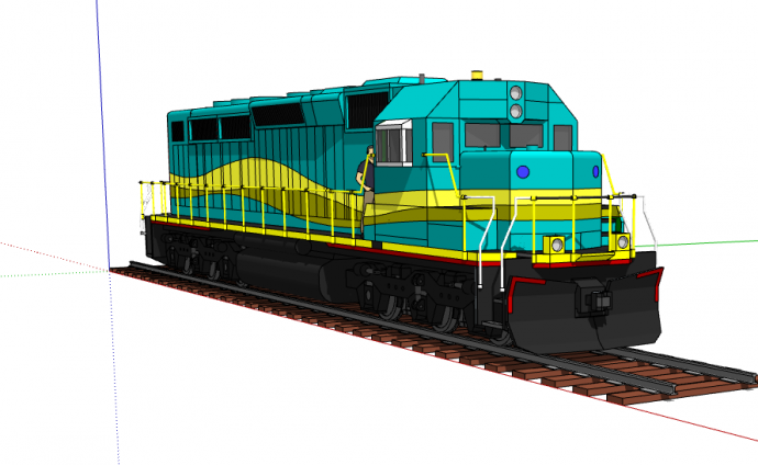 蓝黄色复古经典火车头su模型_图1