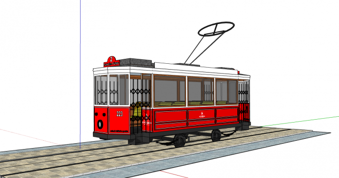 现代红色超短有轨电车su模型_图1