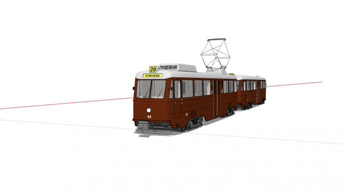 现代复古红有轨电车su模型_图1