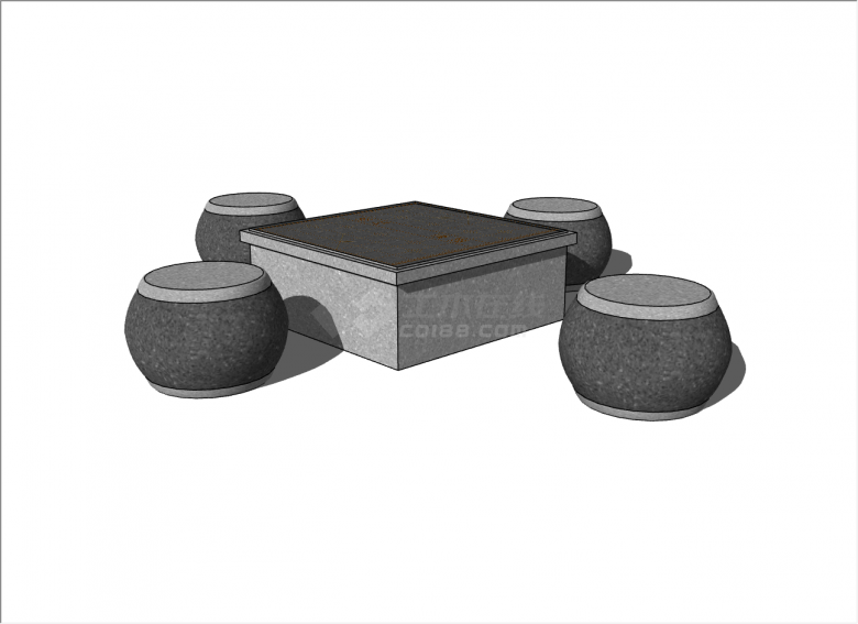 灰色现代石桌石凳su模型-图二