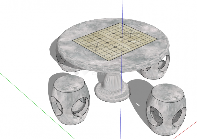圆形镂空象棋斑点石桌石凳su模型-图二